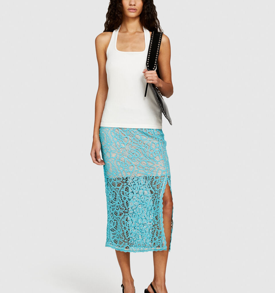 Midi skirt in crochet - women's midi skirts - Turquoise | Sisley image number 1